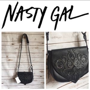 NASTY GAL Embroidered LEATHER Cross Body Bag